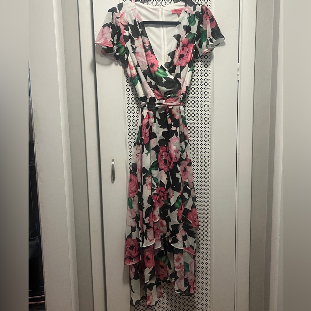 Betsey Johnson Floral High Low Dress in Pink and Black